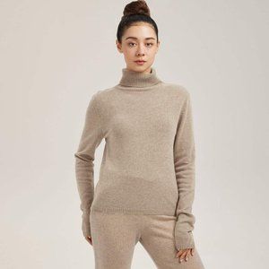 100% Cashmere Roll Neck Sweater (Oatmean) - Gentle Herd